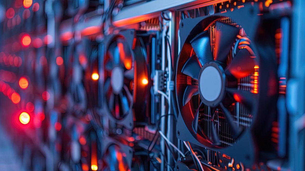 Computer cooling fans and electronics in an ai datacenter suggest energy cost impacts for corporations.