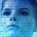 Futuristic humanoid face surrounded by binary code, representing AI-assisted search and changing query habits