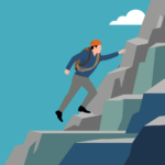 Climber ascending a rocky mountain, symbolizing the race toward AGI with safety rules